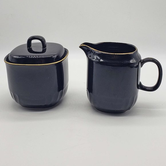 Set of Wave Golden Black Ranmaru Gallery Collection Japan Creamer Sugar Bowl - Picture 1 of 5